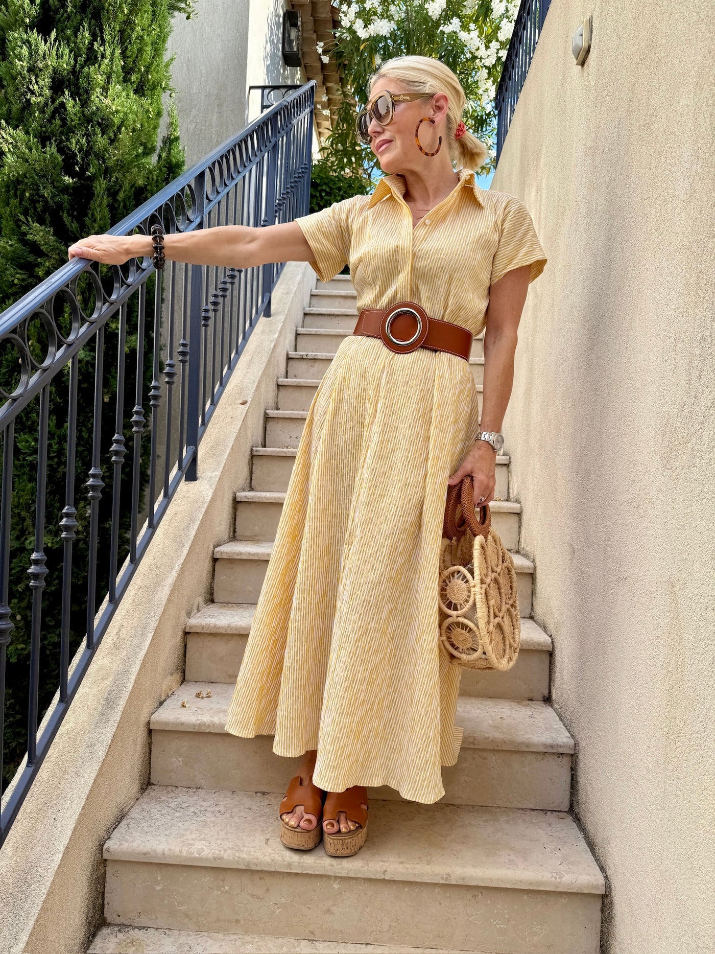 Puretoi x Talbot Runhof Hemdblusenkleid Seersucker Gelb
