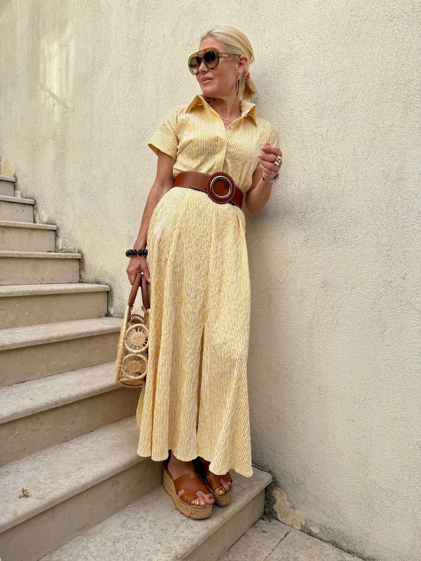 Puretoi x Talbot Runhof Hemdblusenkleid Seersucker Gelb