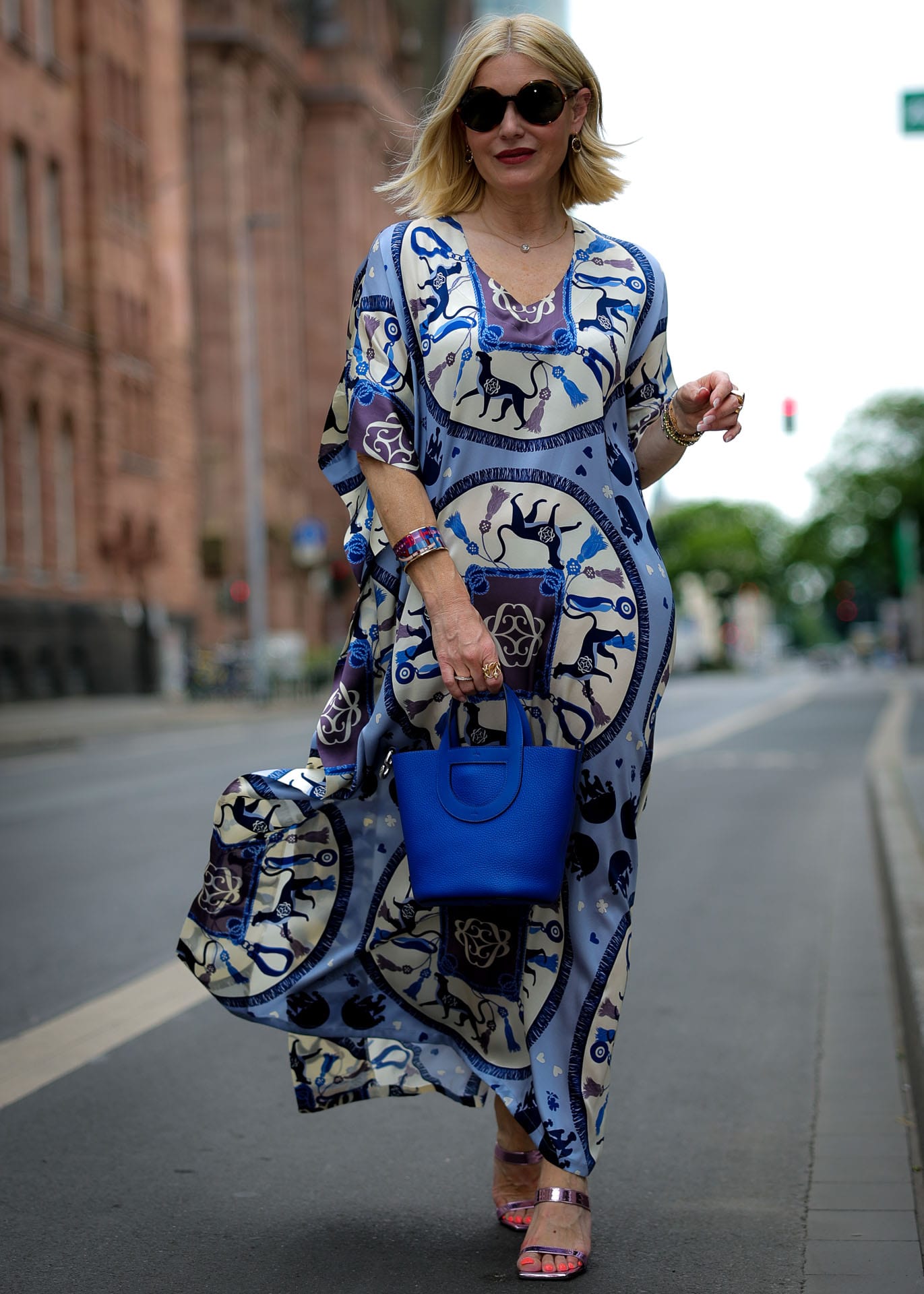 Kaftan dress signature pattern blue