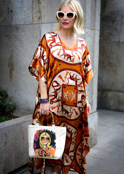 Kaftan dress signature pattern orange