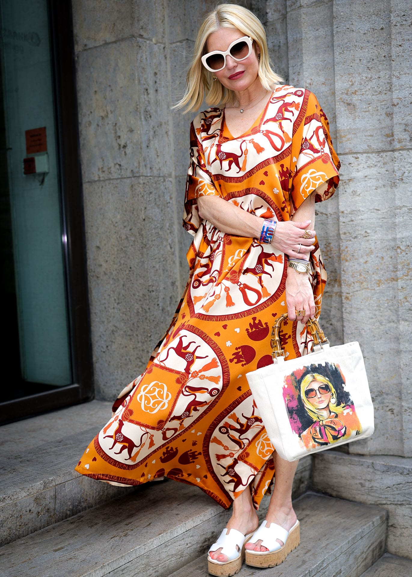 Kaftan dress signature pattern orange