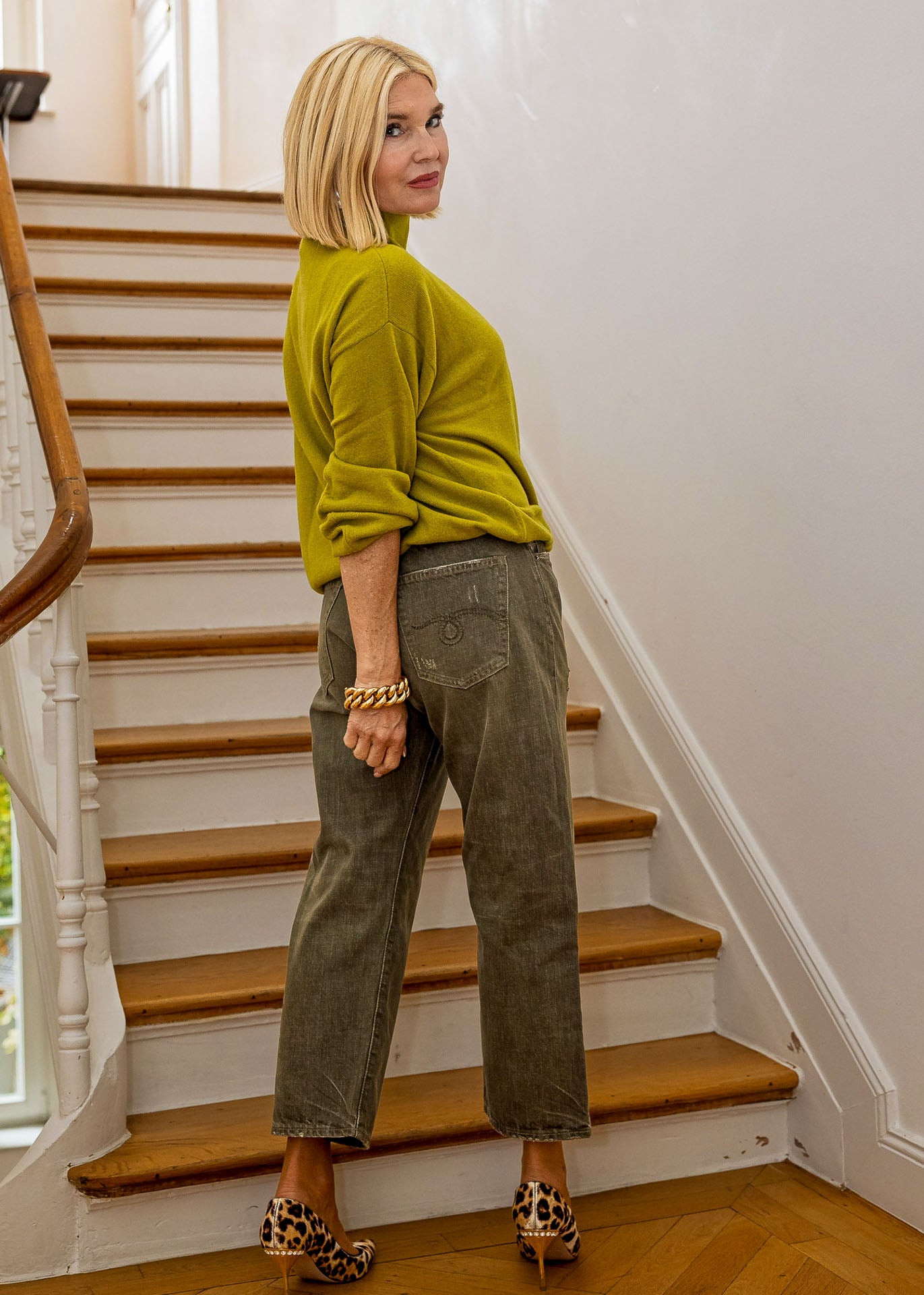 Stehbund-Pullover Cashmere, Wasabi