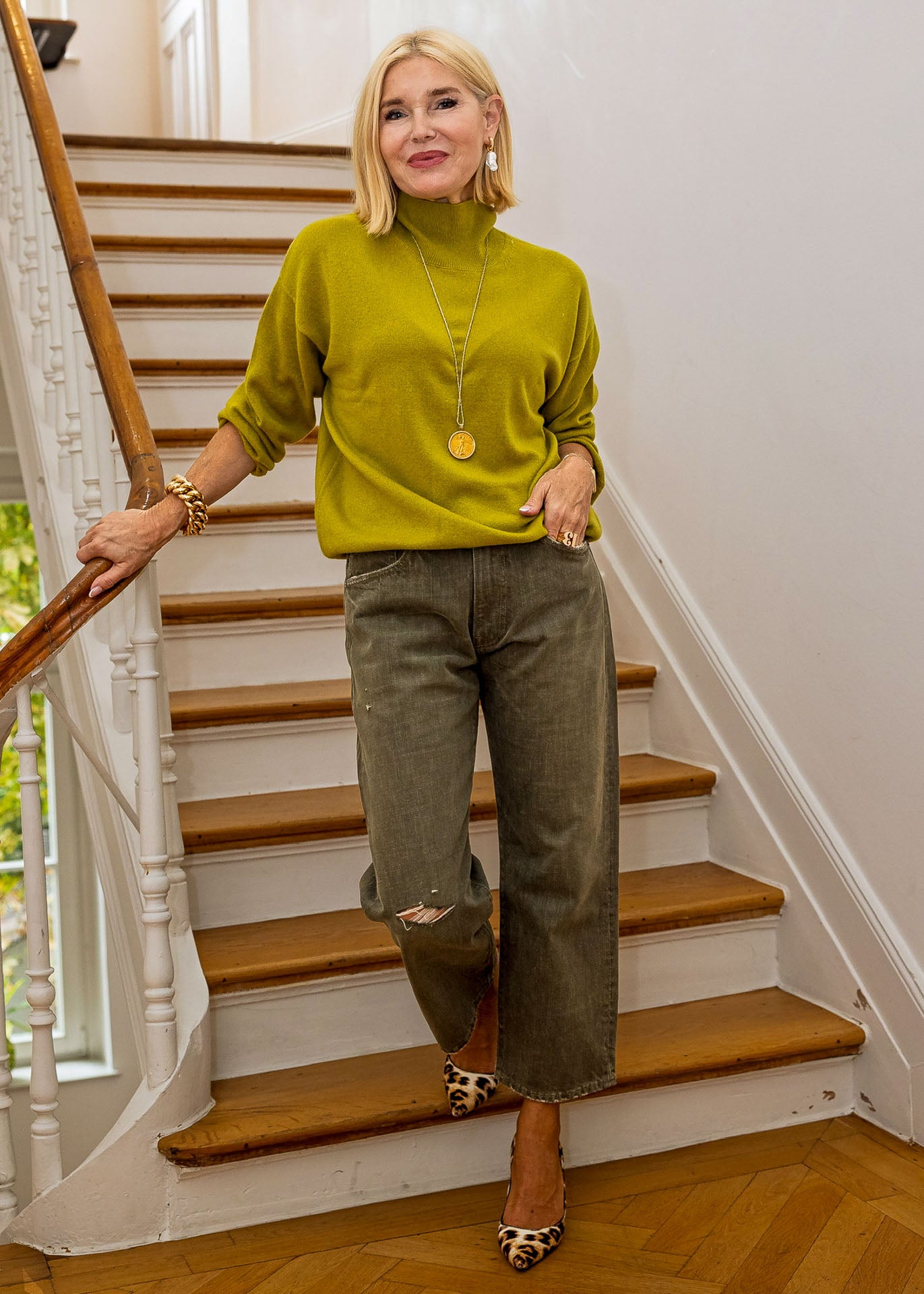 Stehbund-Pullover Cashmere, Wasabi