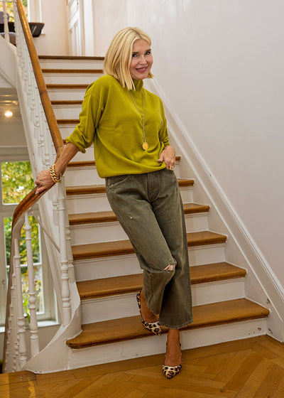 Stehbund-Pullover Cashmere, Wasabi