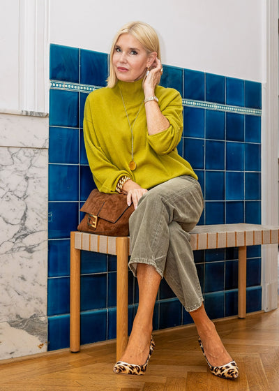 Stehbund-Pullover Cashmere, Wasabi