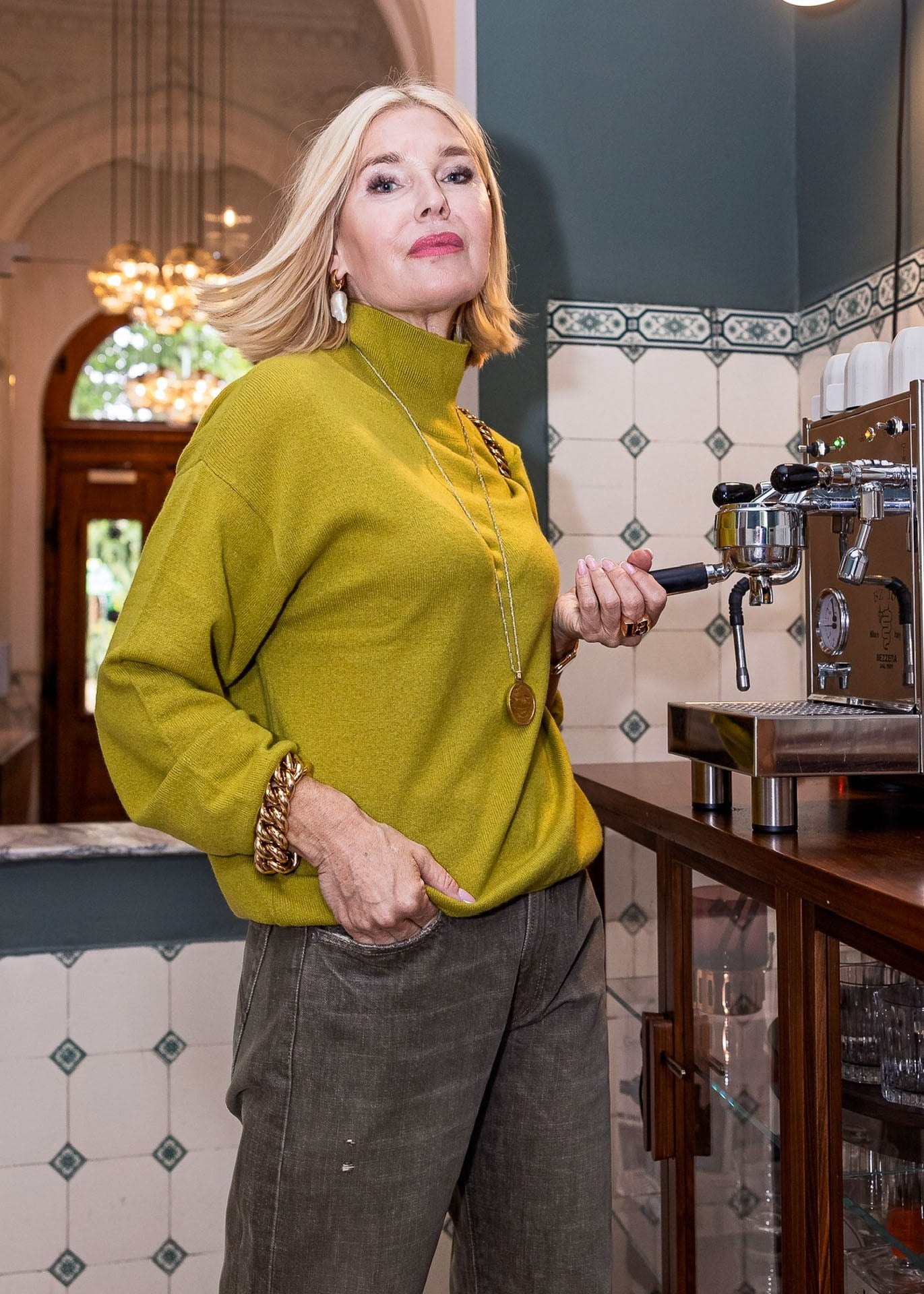 Stehbund-Pullover Cashmere, Wasabi
