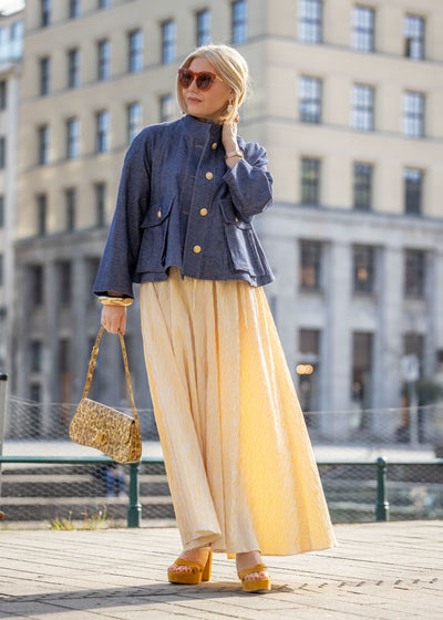 Puretoi x Talbot Runhof Hemdblusenkleid Seersucker Gelb