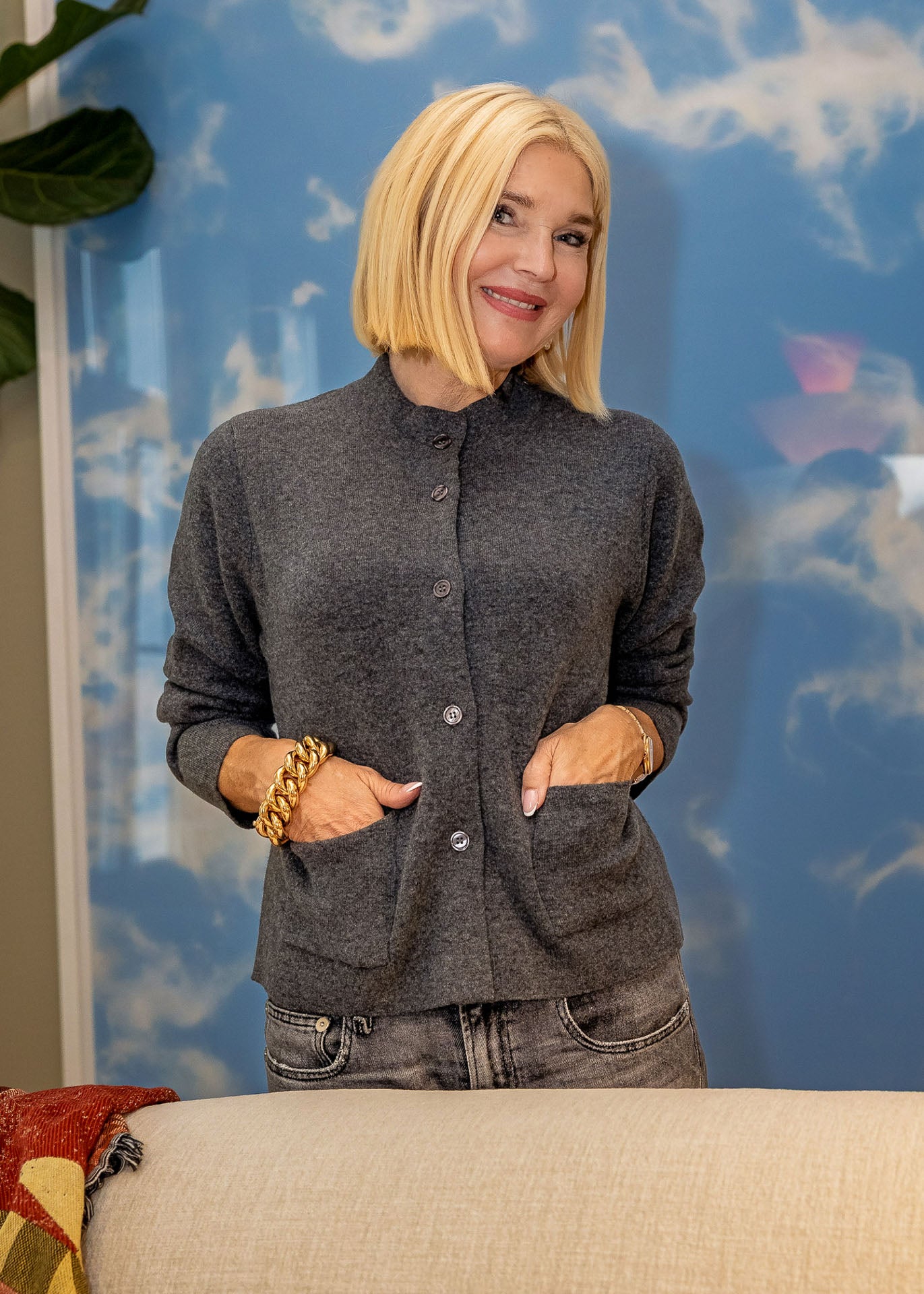Cardigan, Stehbund, Anthrazit