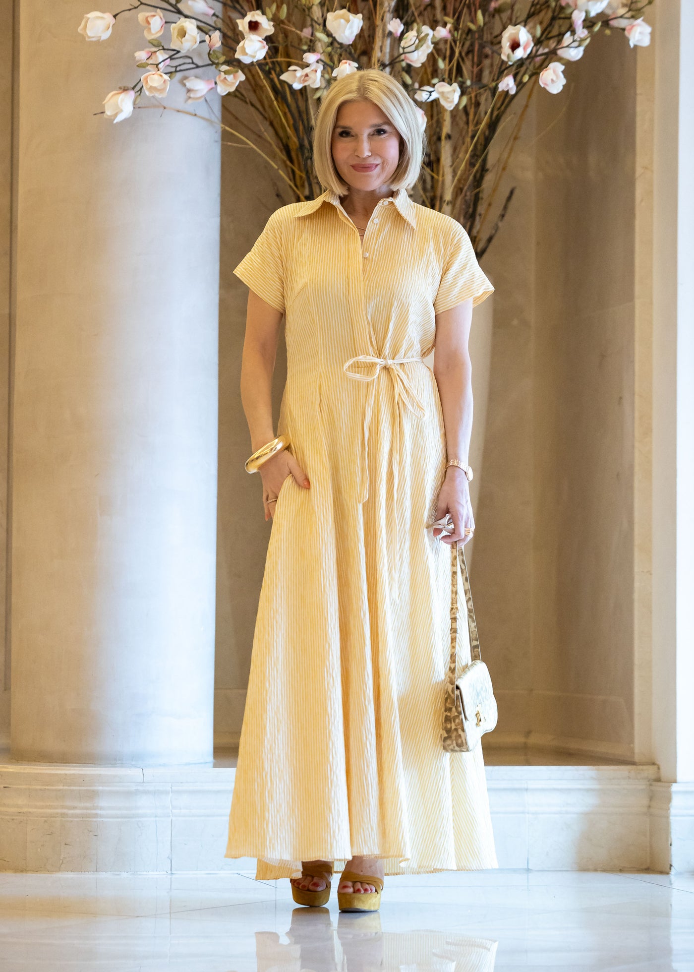 Hemdblusenkleid Seersucker Gelb
