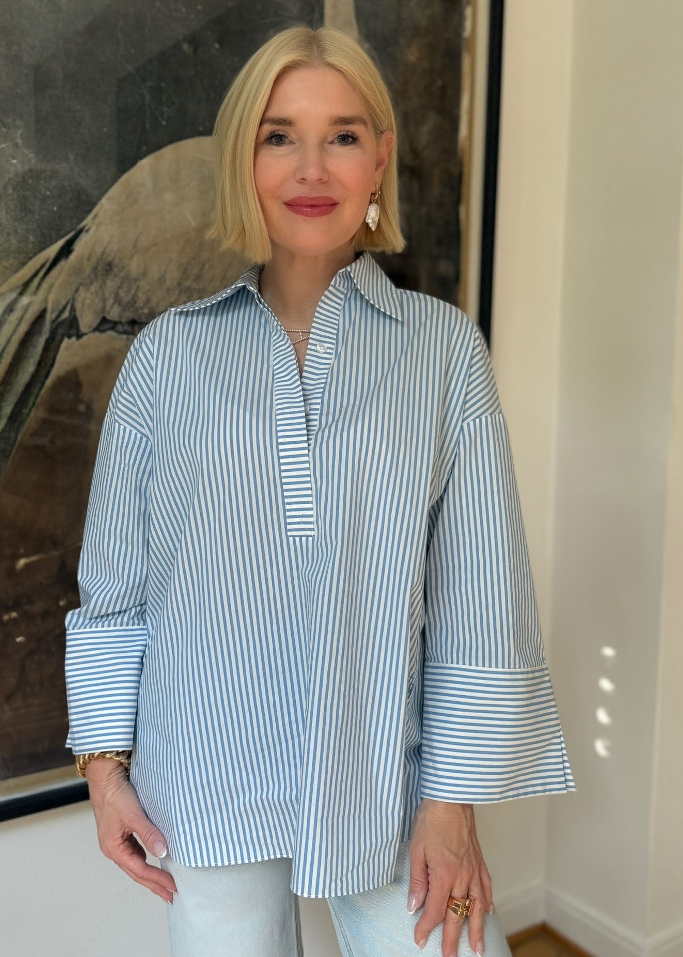 Bluse Blau gestreift mit XL-Manschette