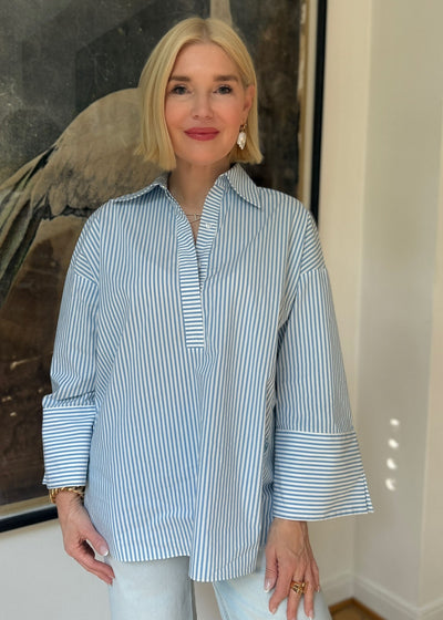 Bluse Blau gestreift mit XL-Manschette