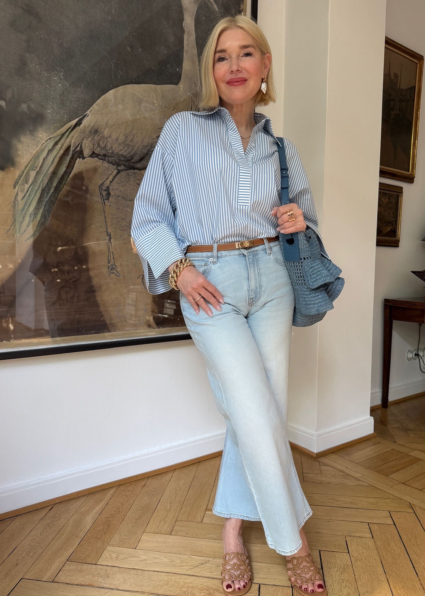 Bluse Blau gestreift mit XL-Manschette