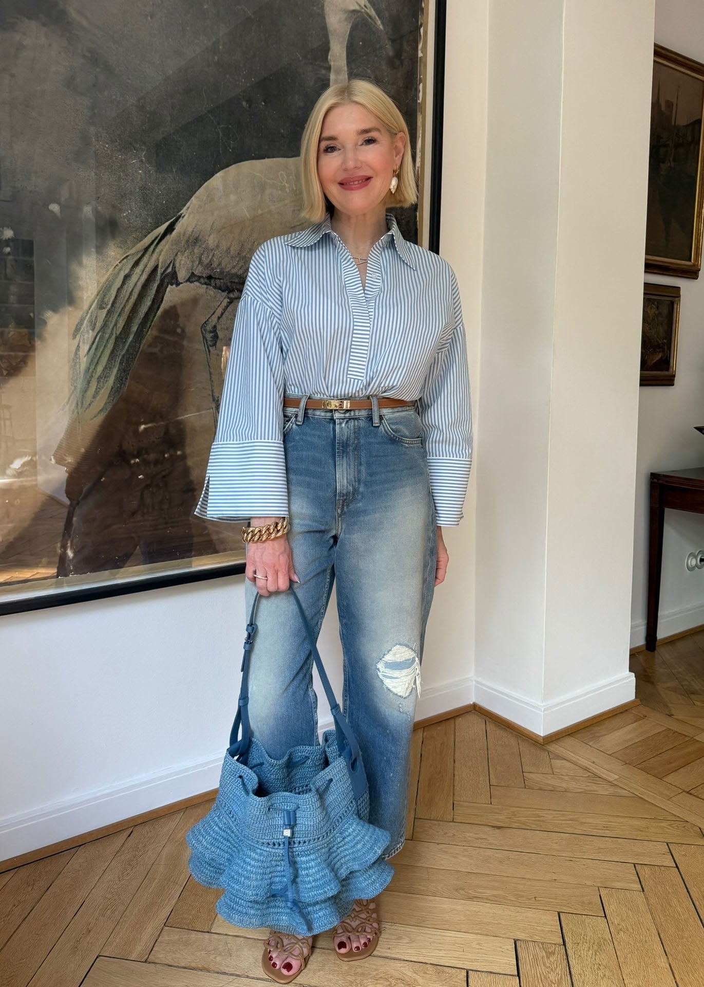 Bluse Blau gestreift mit XL-Manschette