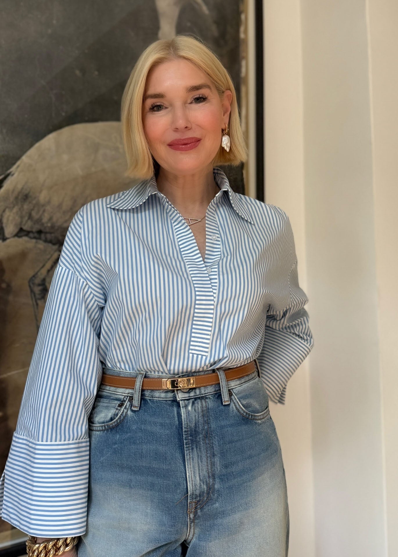 Bluse Blau gestreift mit XL-Manschette