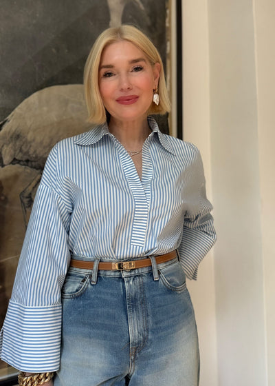 Bluse Blau gestreift mit XL-Manschette