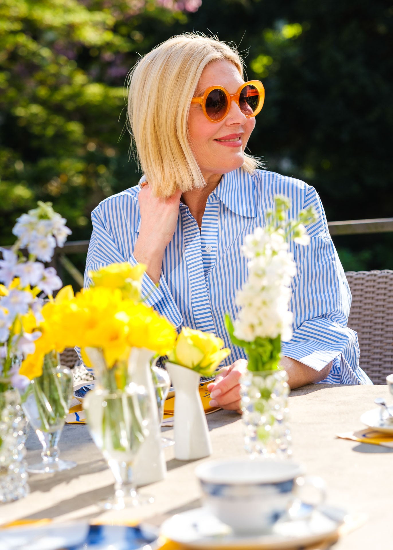 Bluse Blau gestreift mit XL-Manschette