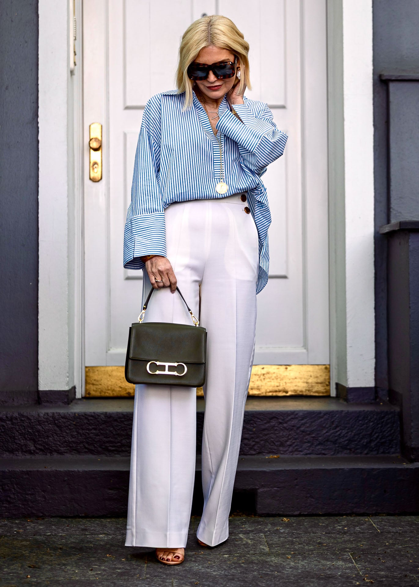Bluse Blau gestreift mit XL-Manschette