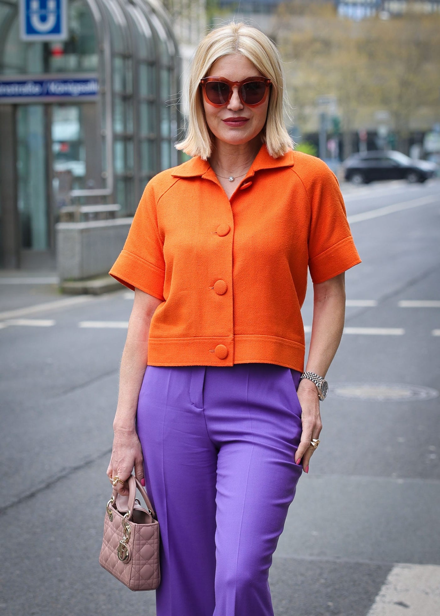 Cropped jacket Bourrette silk orange