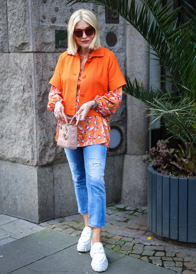 Cropped jacket Bourrette silk orange