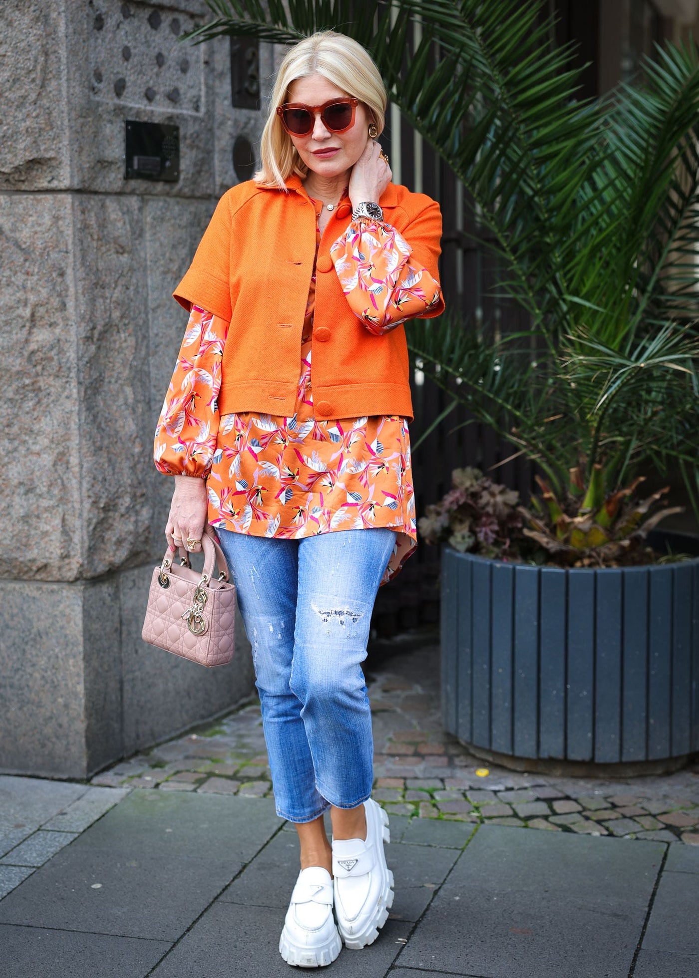 Cropped jacket Bourrette silk orange