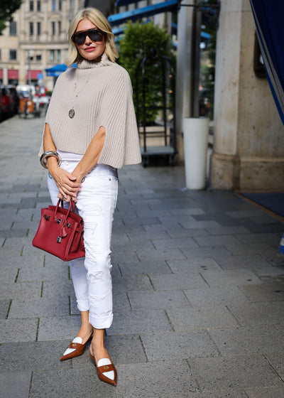 Cropped Poncho Beige