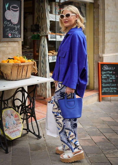 Veste croisée Bourrette soie bleu royal