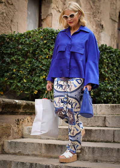 Cropped jacket Bourrette silk royal blue