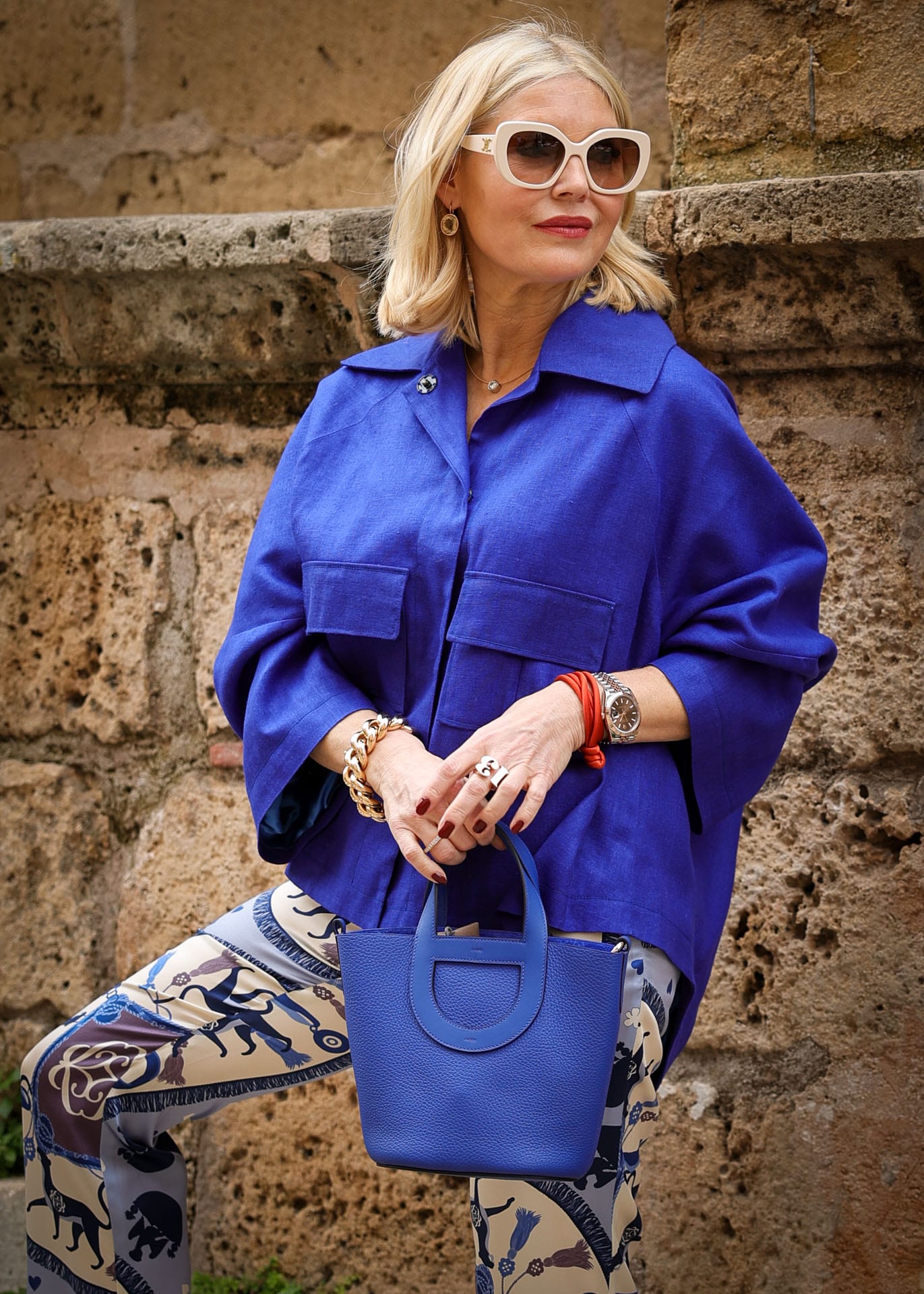 Cropped Jacket Bourrette Silk Royal Blue