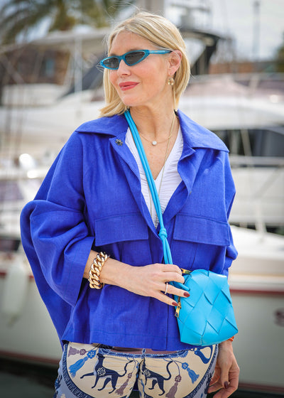 Cropped jacket Bourrette silk royal blue