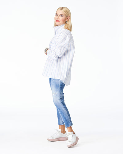 Stehkragenbluse Weiß&Blau Gestreift