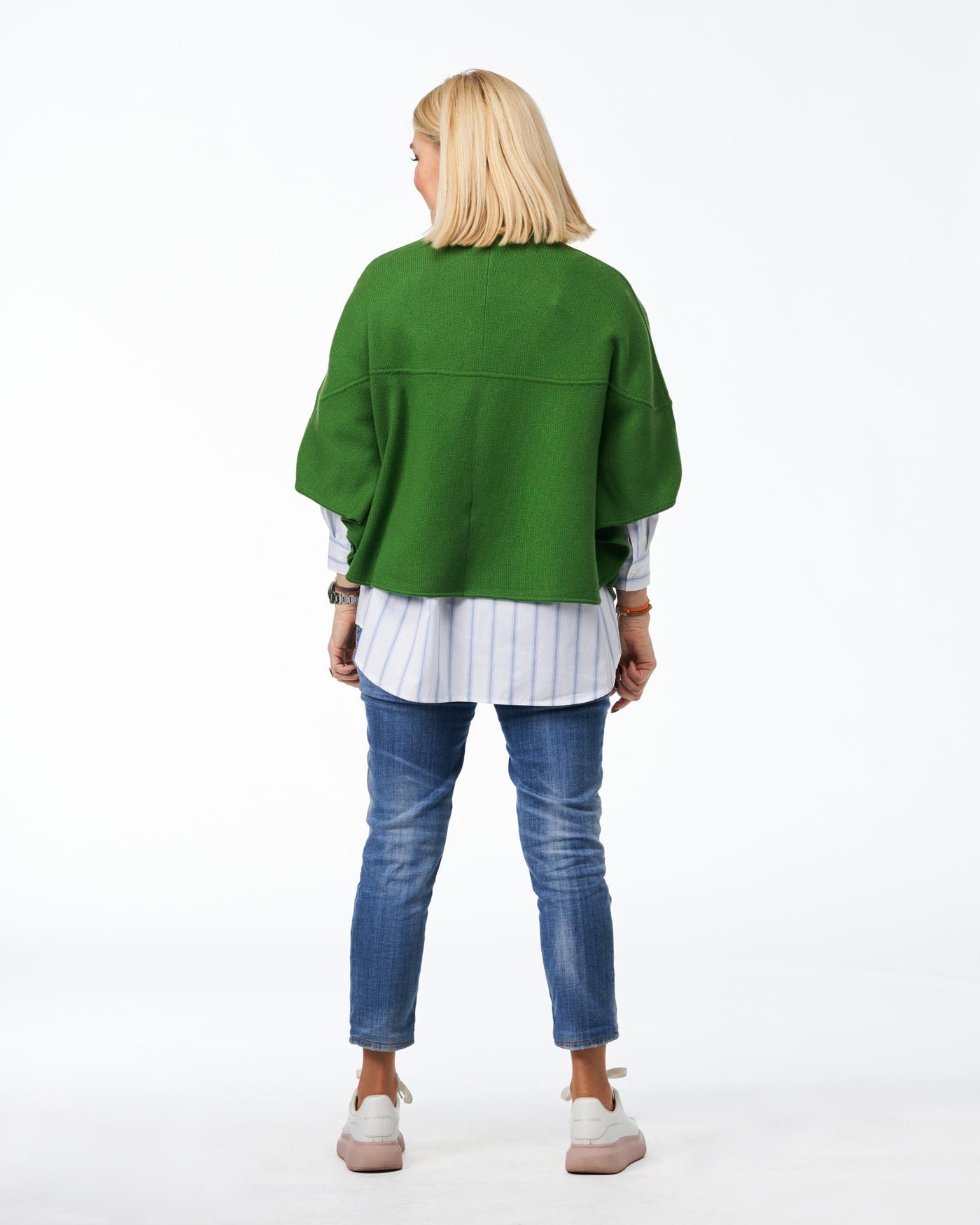 Stehkragenbluse Weiß&Blau Gestreift