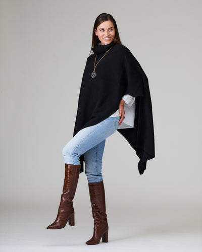 Poncho Schwarz 100%  Merino Wolle