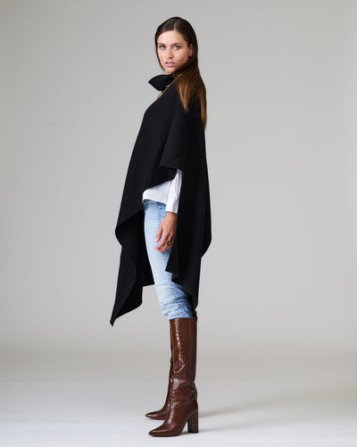 Poncho Schwarz 100%  Merino Wolle