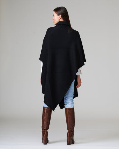 Poncho Schwarz 100%  Merino Wolle