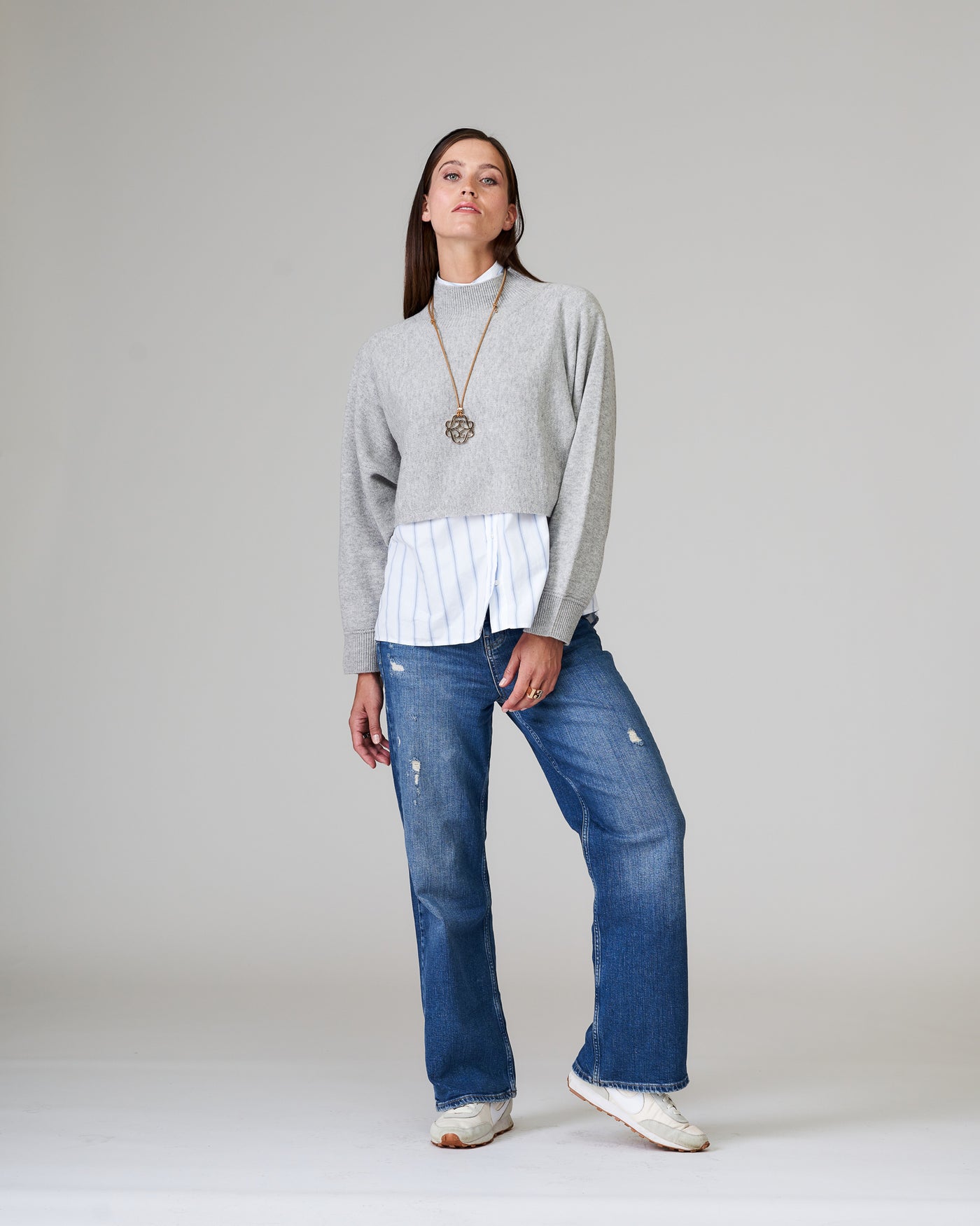 Cropped Turtle Pullover Grau Melange