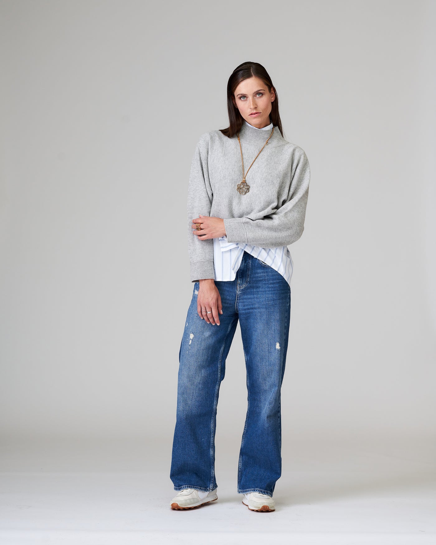 Cropped Turtle Pullover Grau Melange