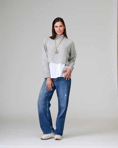 Cropped Turtle Pullover Grau Melange