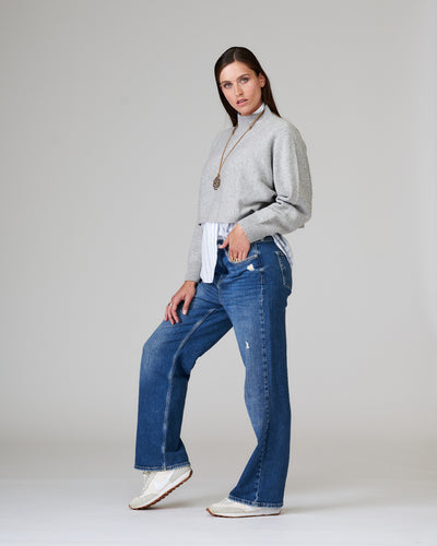Cropped Turtle Pullover Grau Melange