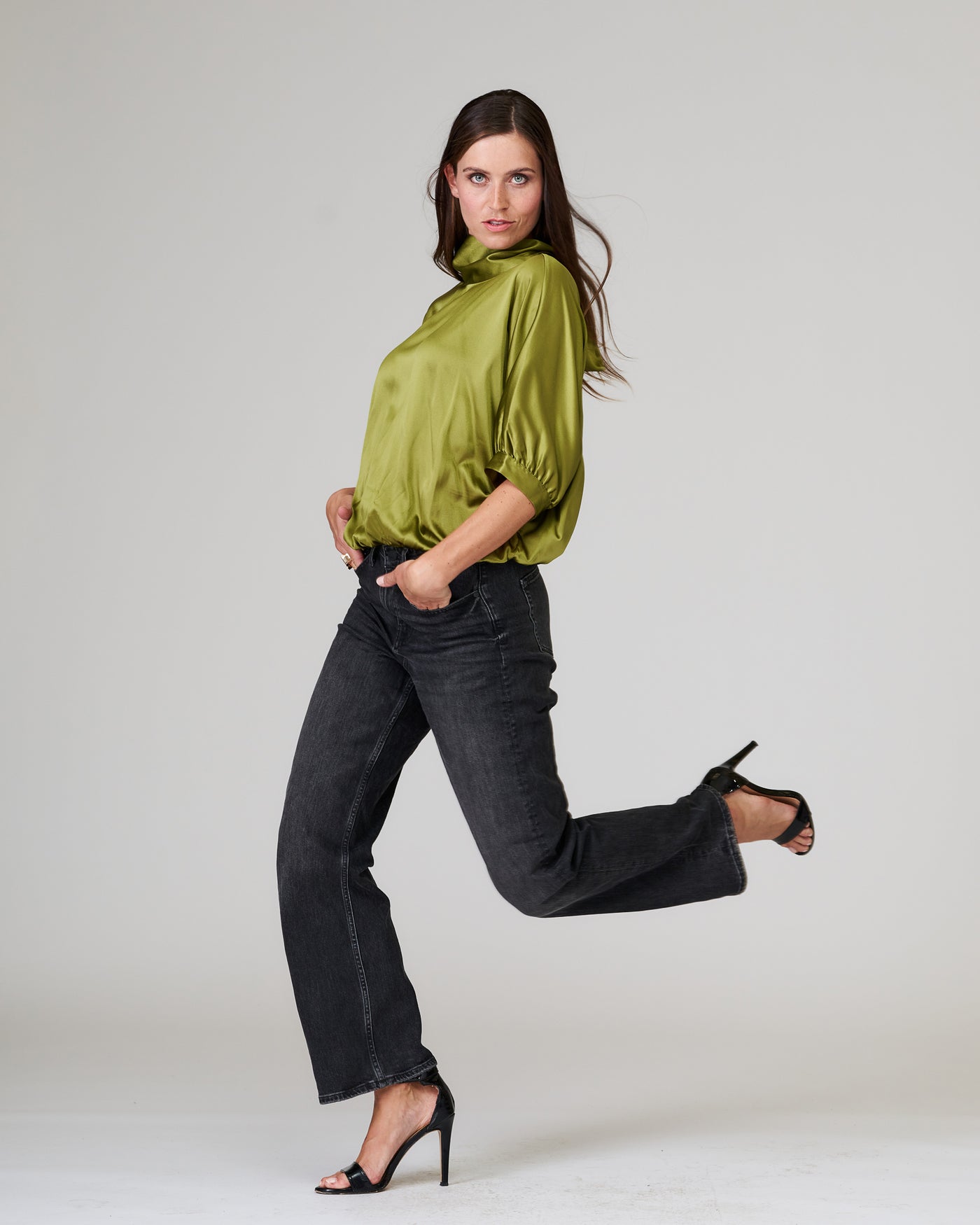 Seidenbluse 3/4-Arm Grün