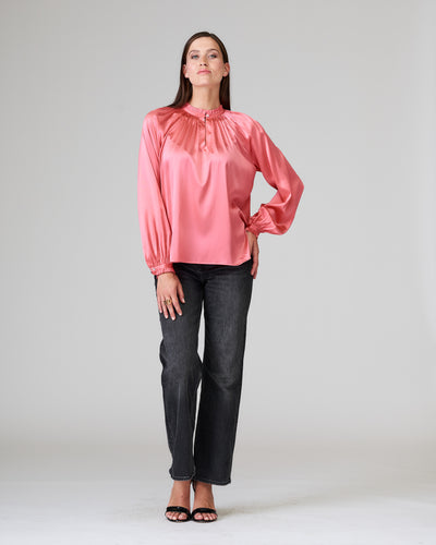 Silk blouse tunic style hibiscus