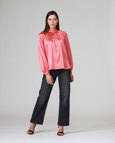 Silk blouse tunic style hibiscus