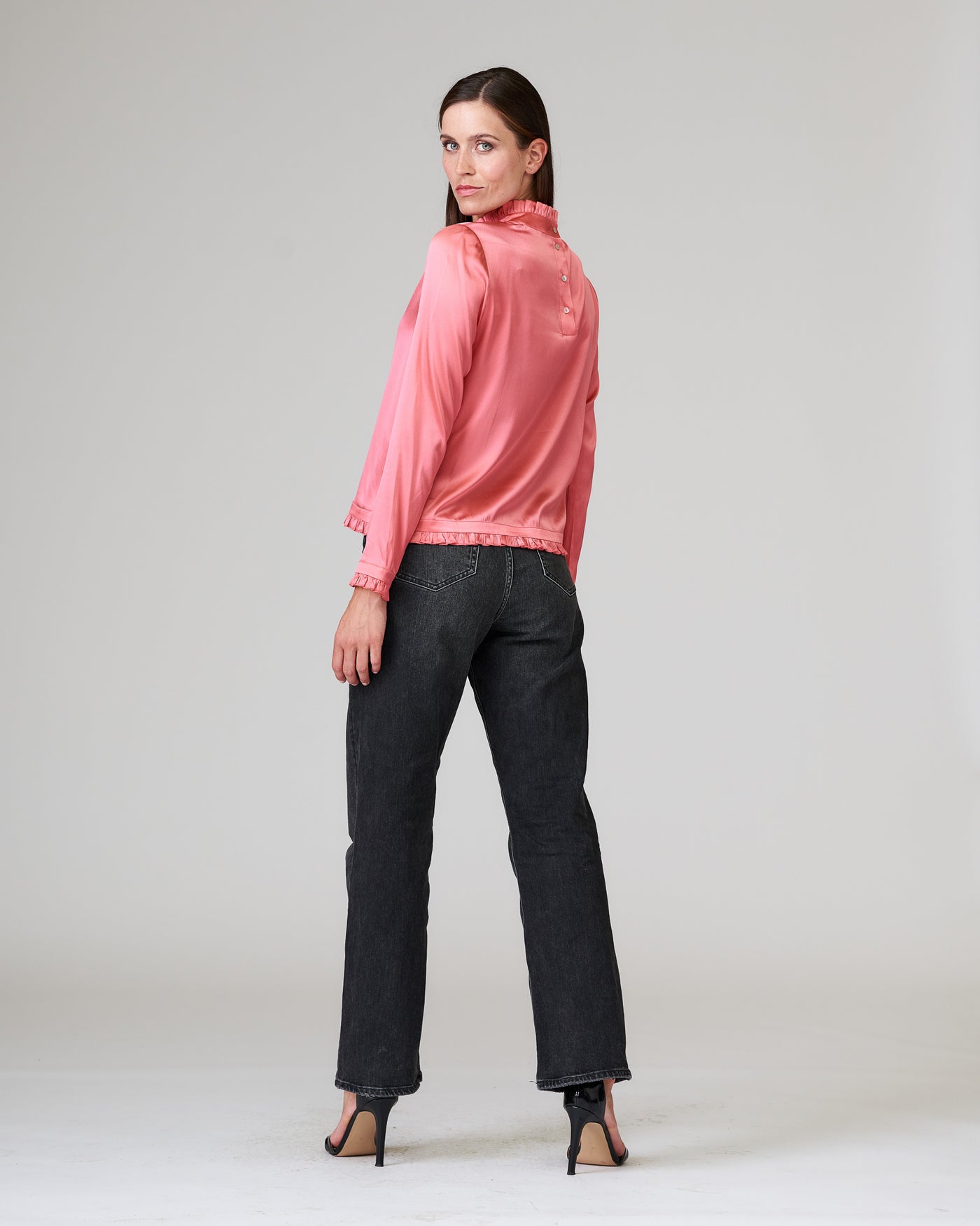 Silk blouse with hibiscus pleated details