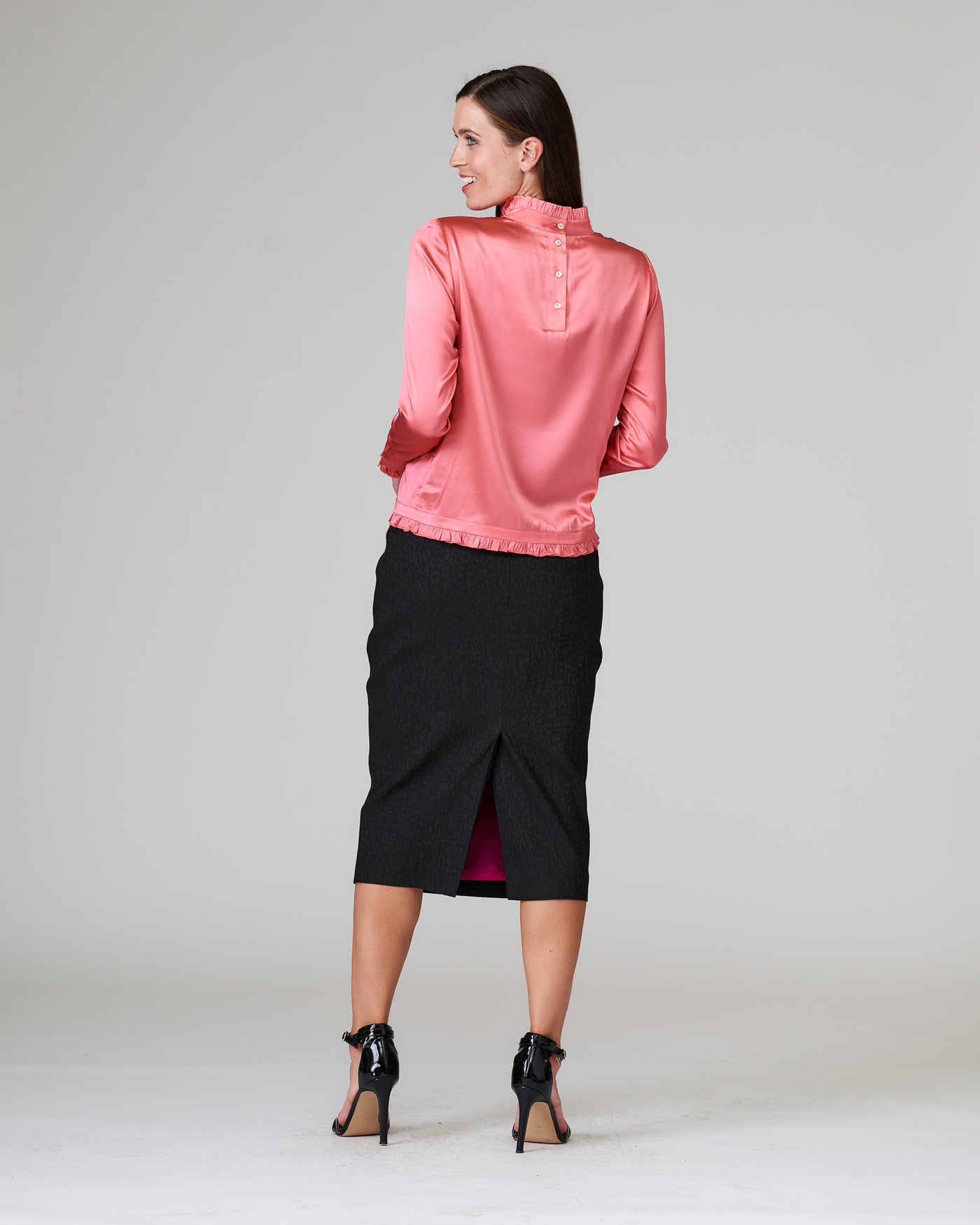 Silk blouse with pleat details hibiscus