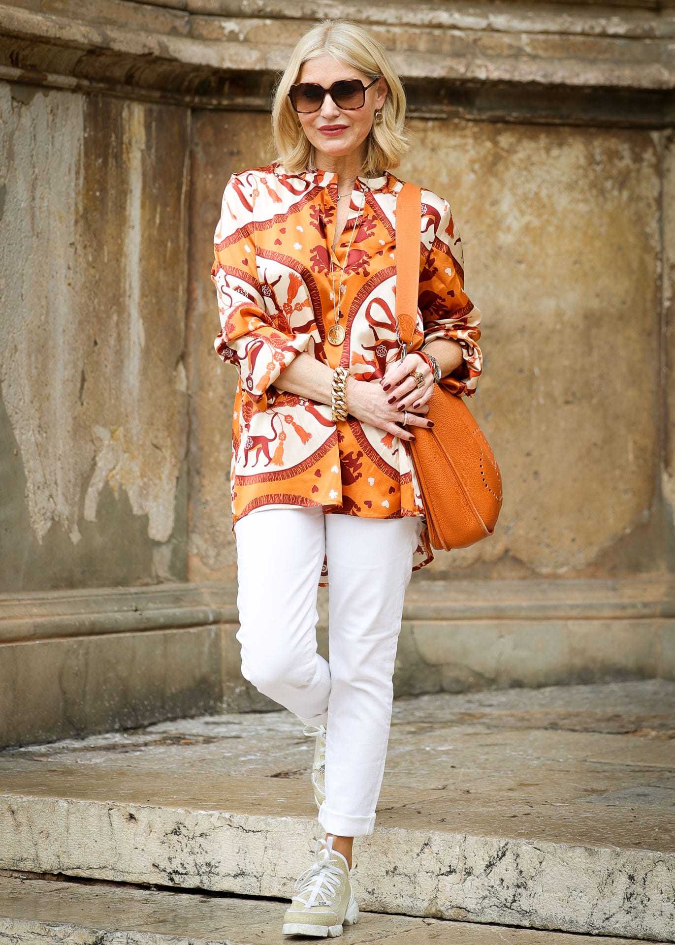 Silk tunic Puretoi signature pattern orange