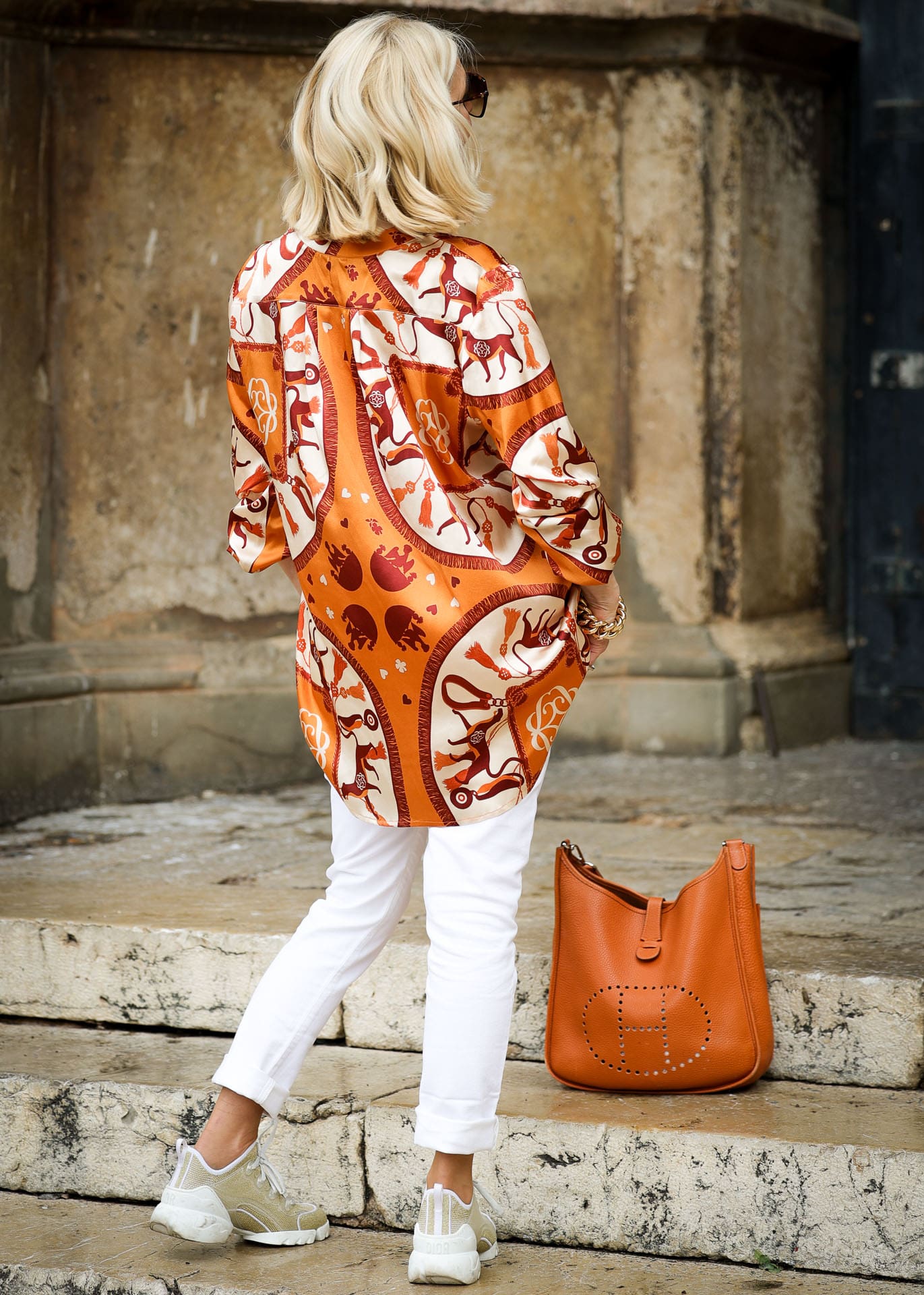 Silk tunic Puretoi signature pattern orange