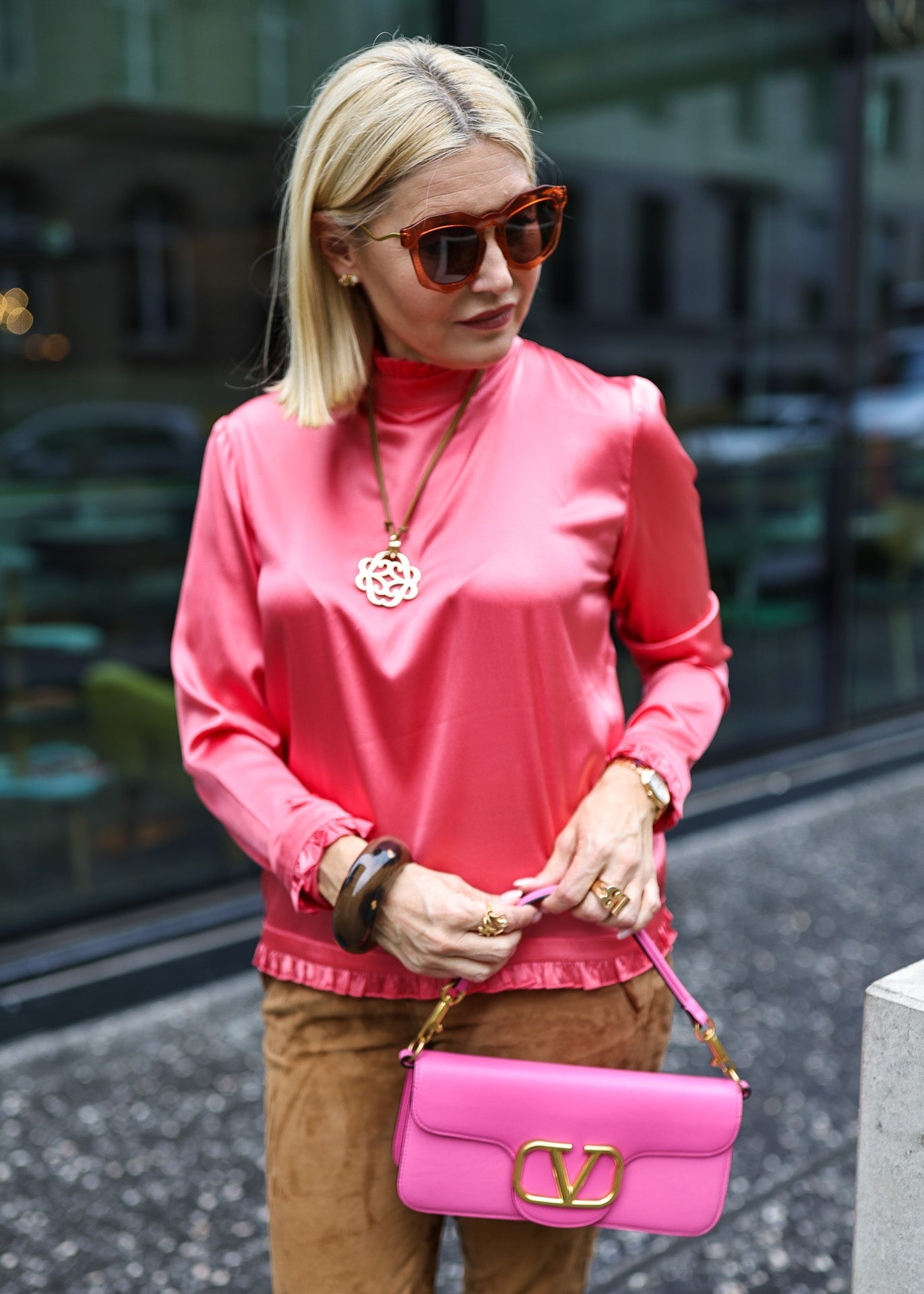 Silk blouse with pleat details hibiscus