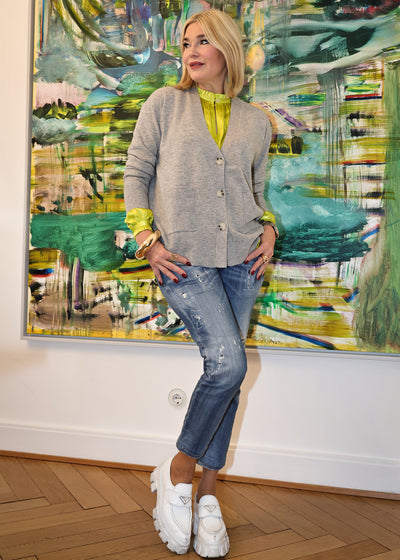 Strickjacke Grau Melange