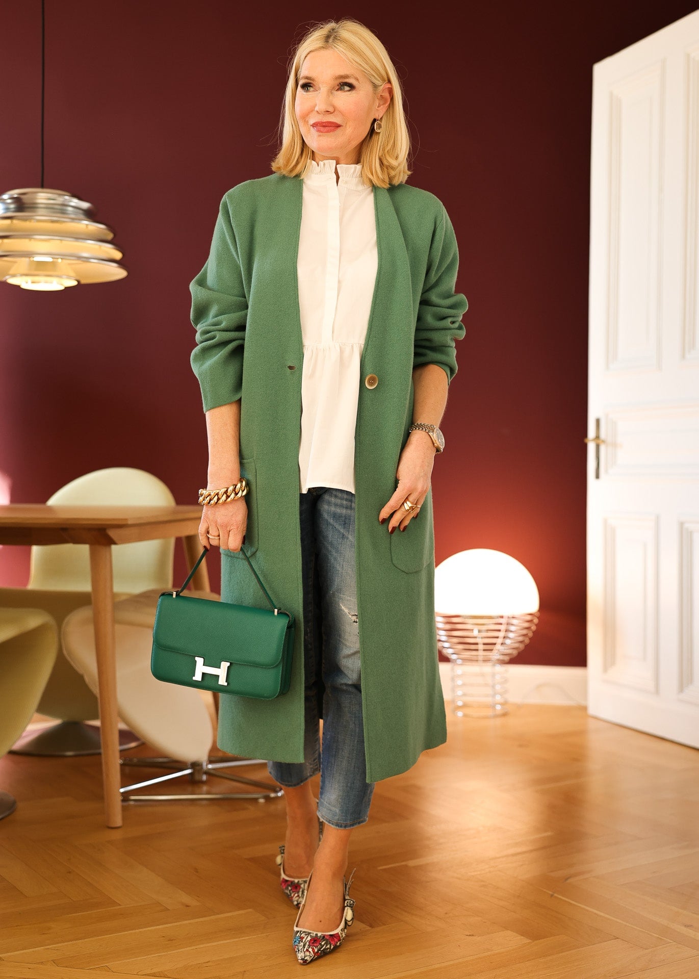 Manteau long en tricot vert