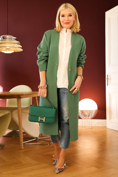 Manteau long en tricot vert