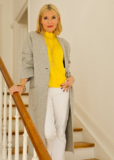 Langer Strickmantel Grau Melange